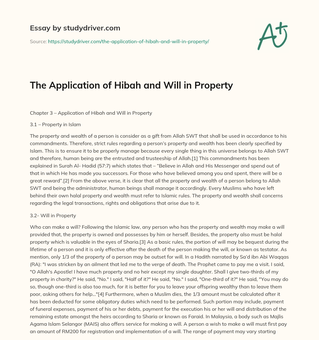 The Application of Hibah and Will in Property essay