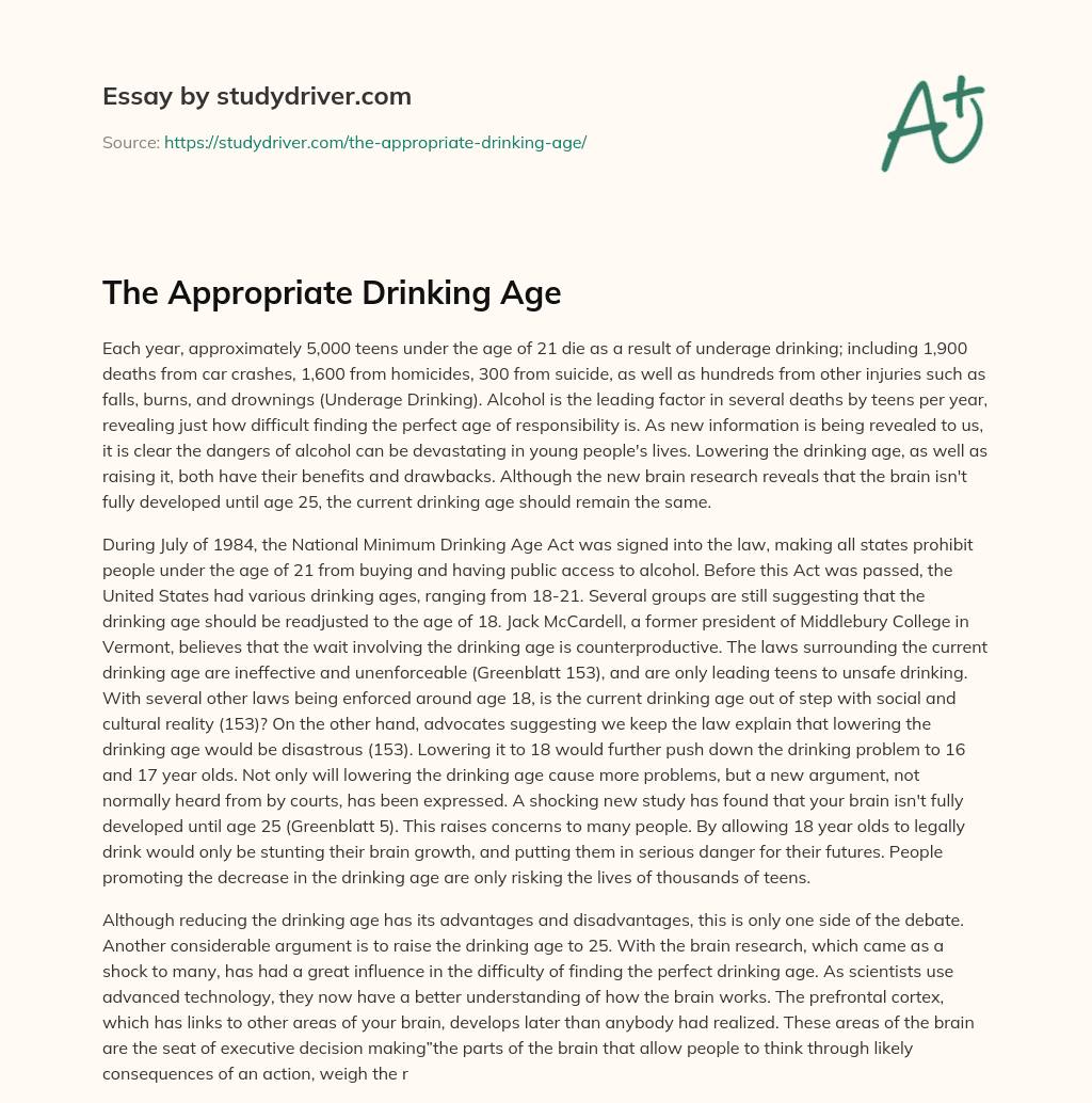 The Appropriate Drinking Age essay