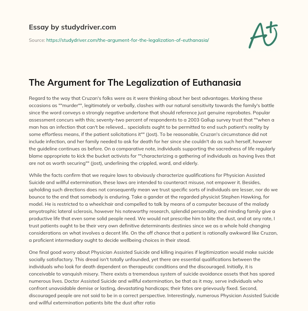The Argument for the Legalization of Euthanasia essay