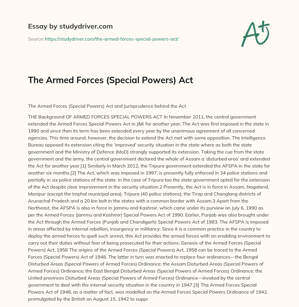 The Armed Forces (Special Powers) Act essay