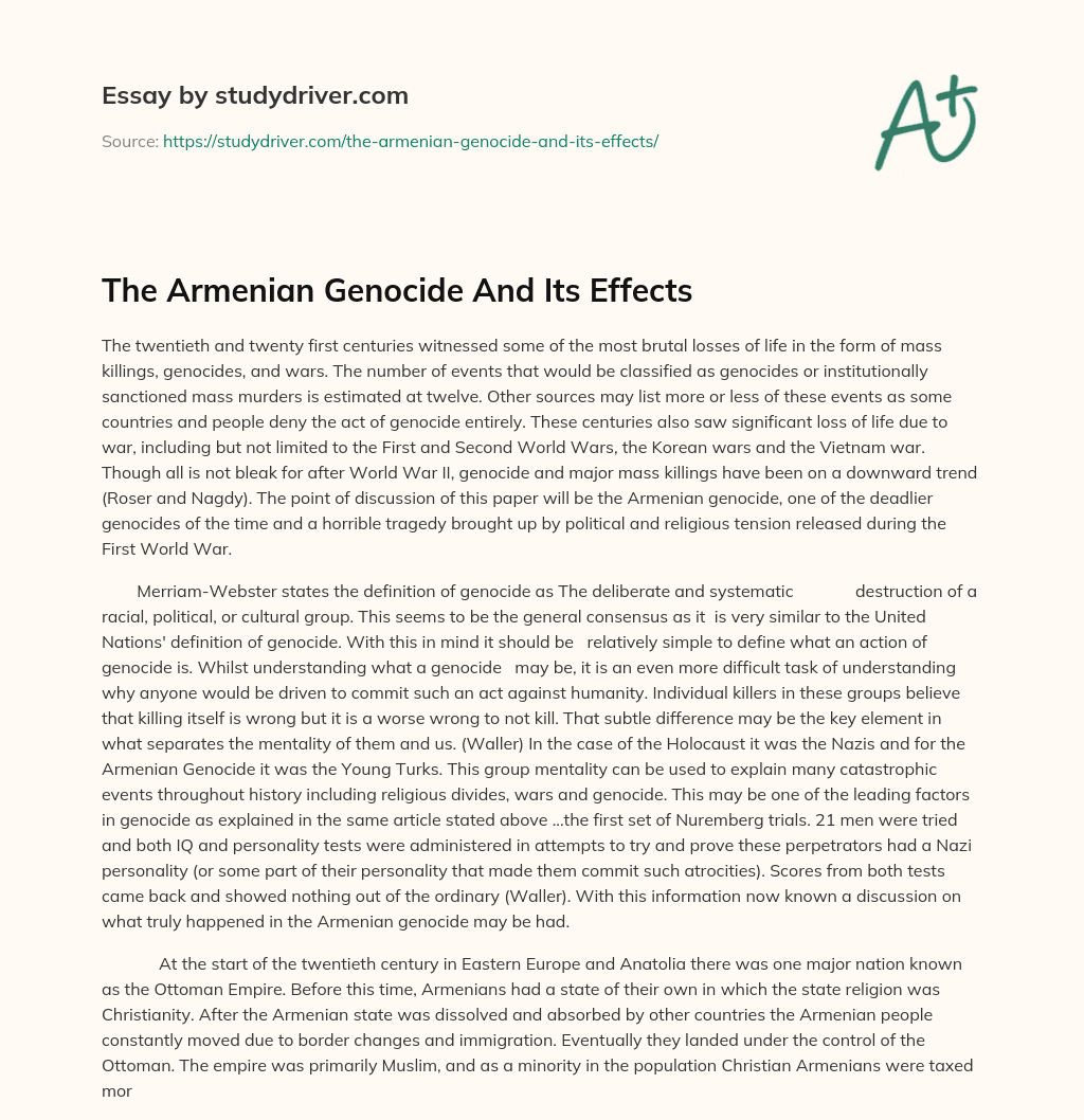 The Armenian Genocide and its Effects essay