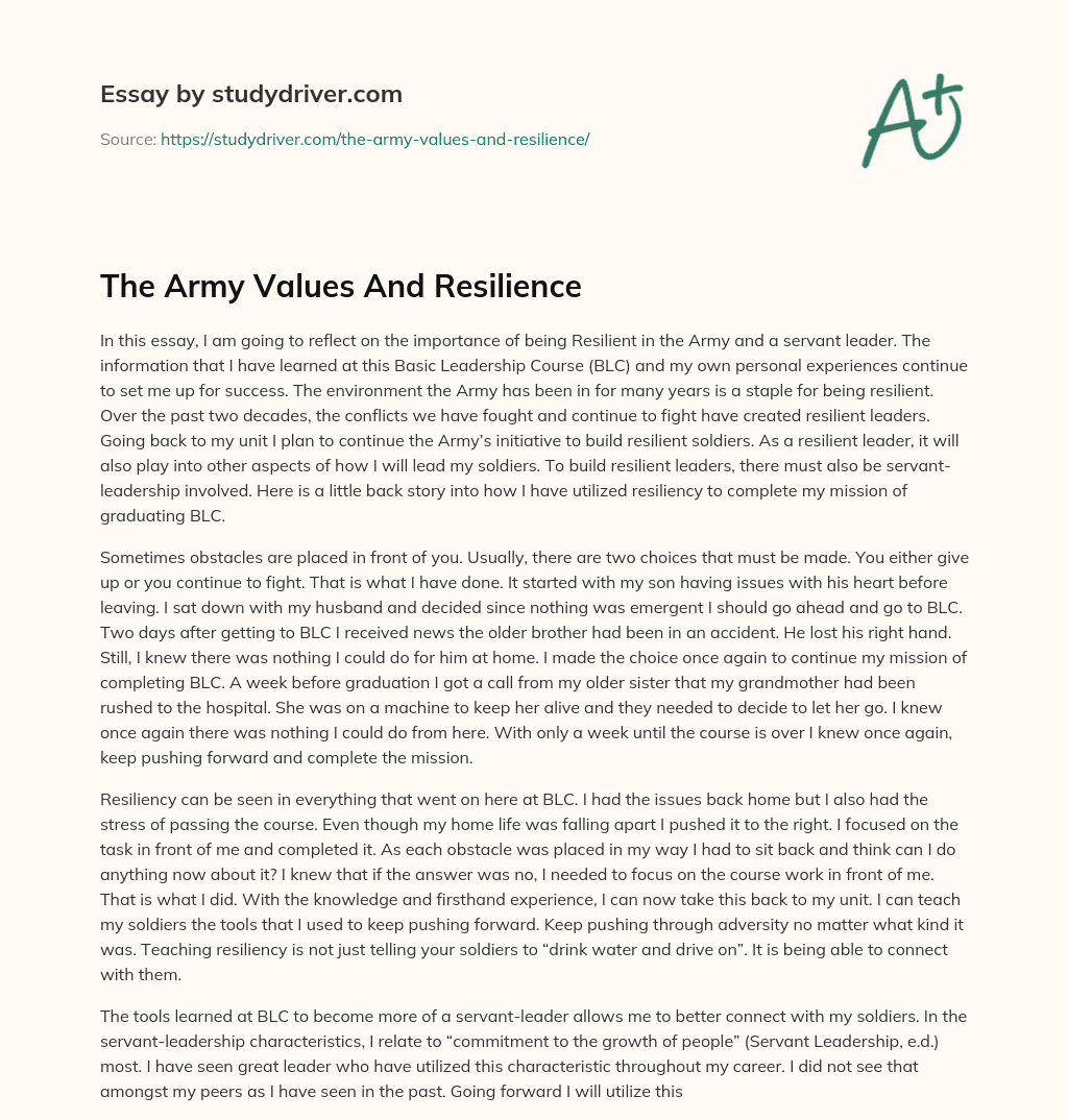 The Army Values and Resilience essay
