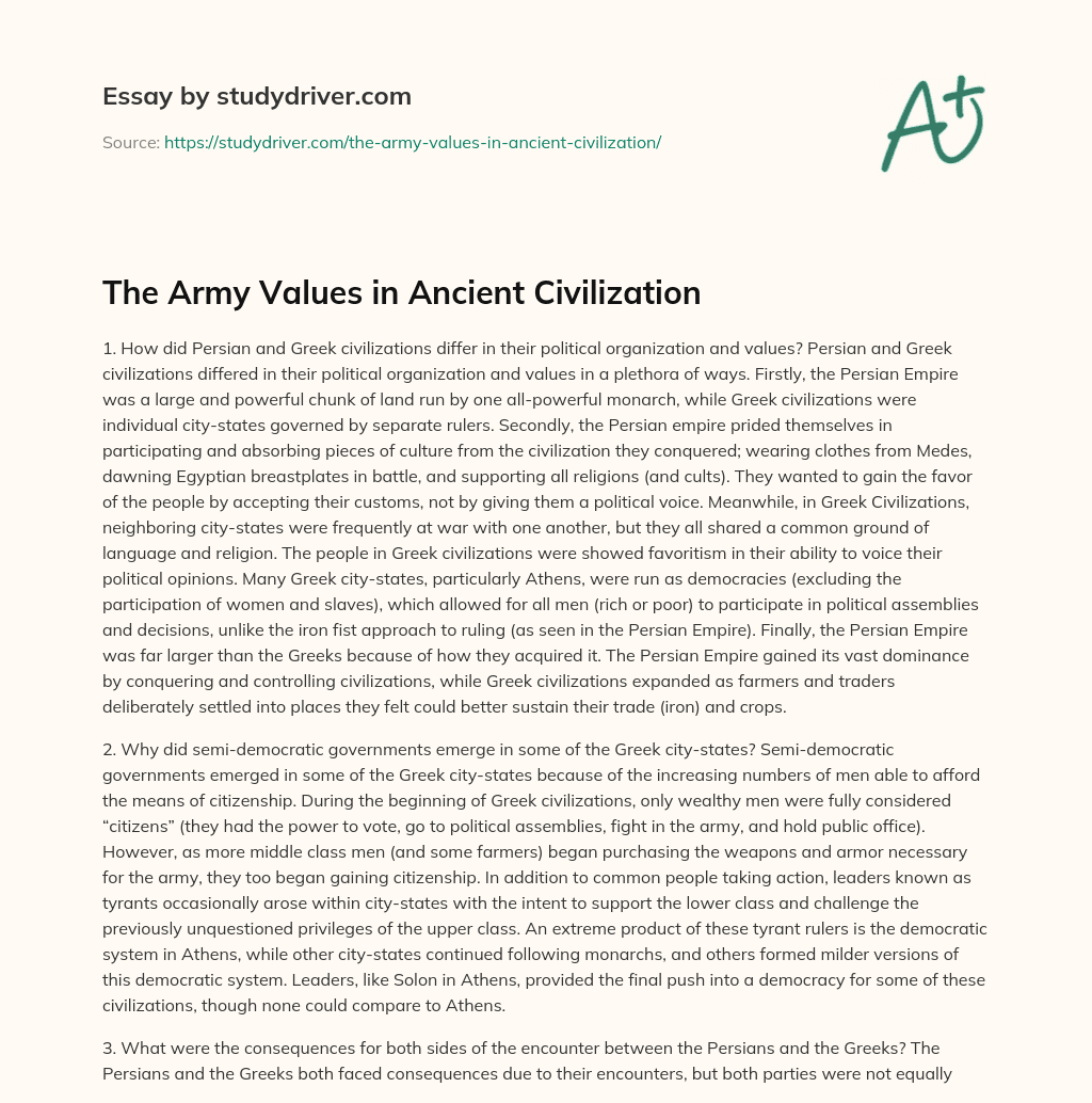 The Army Values in Ancient Civilization essay