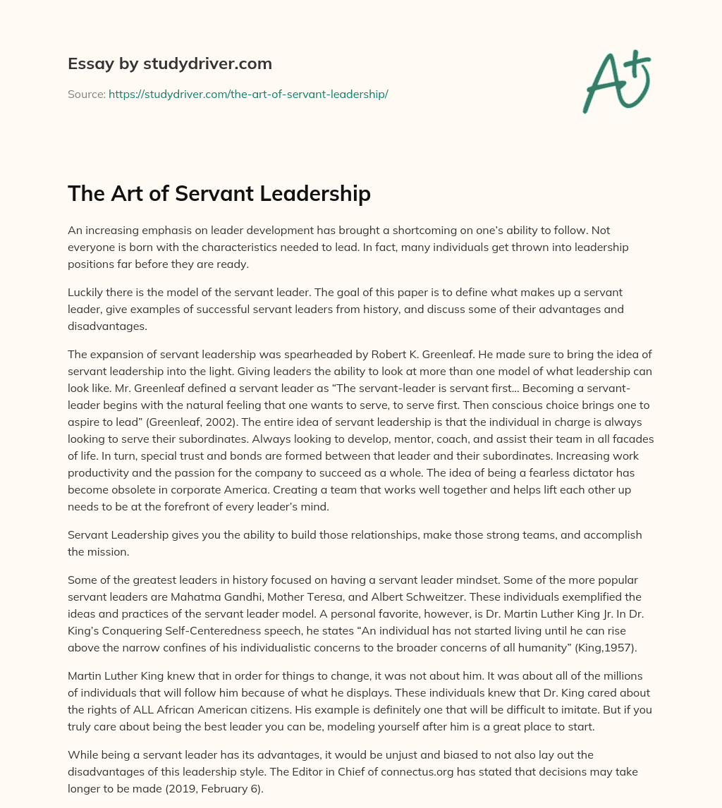 The Art of Servant Leadership essay