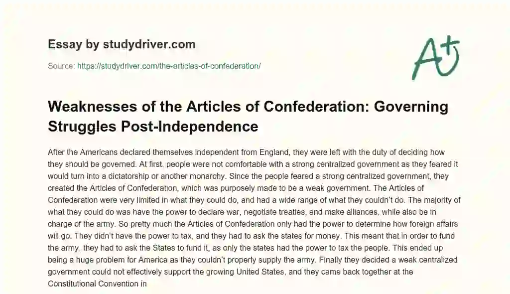 The Articles of Confederation essay