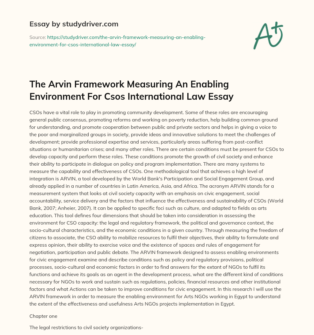 The Arvin Framework Measuring an Enabling Environment for Csos International Law Essay essay