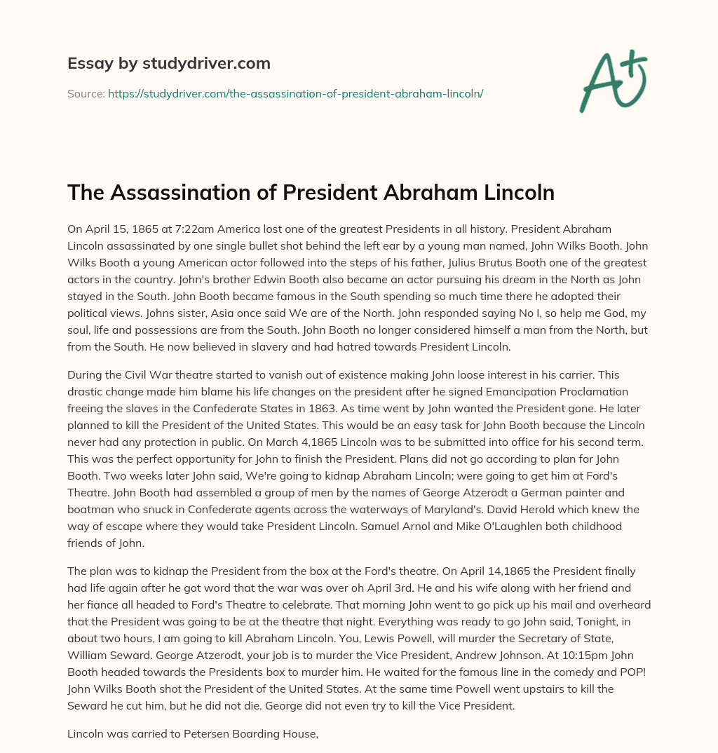 The Assassination of President Abraham Lincoln essay