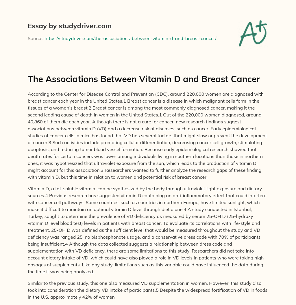 The Associations between Vitamin D and Breast Cancer essay