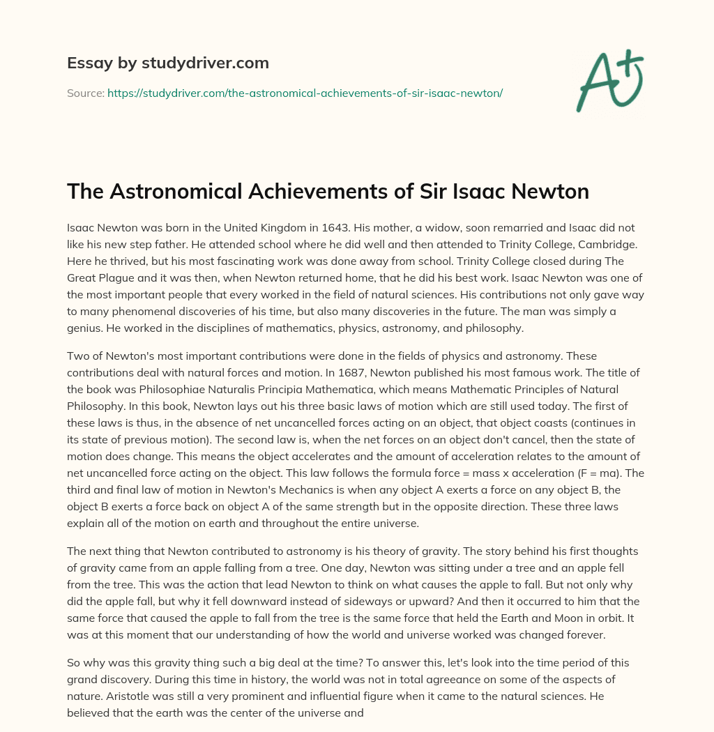 The Astronomical Achievements of Sir Isaac Newton essay