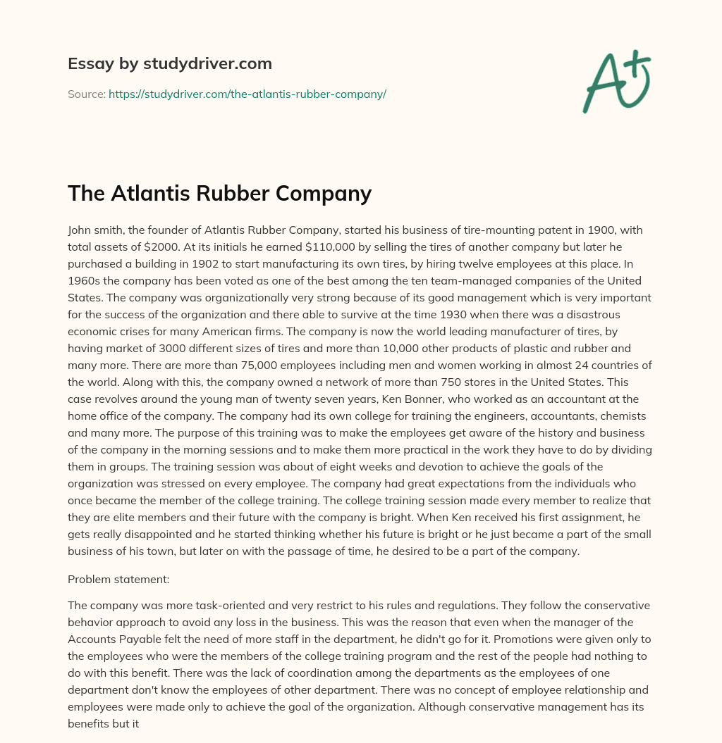 The Atlantis Rubber Company essay