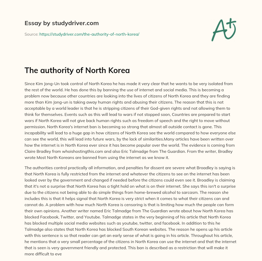 The Authority of North Korea essay