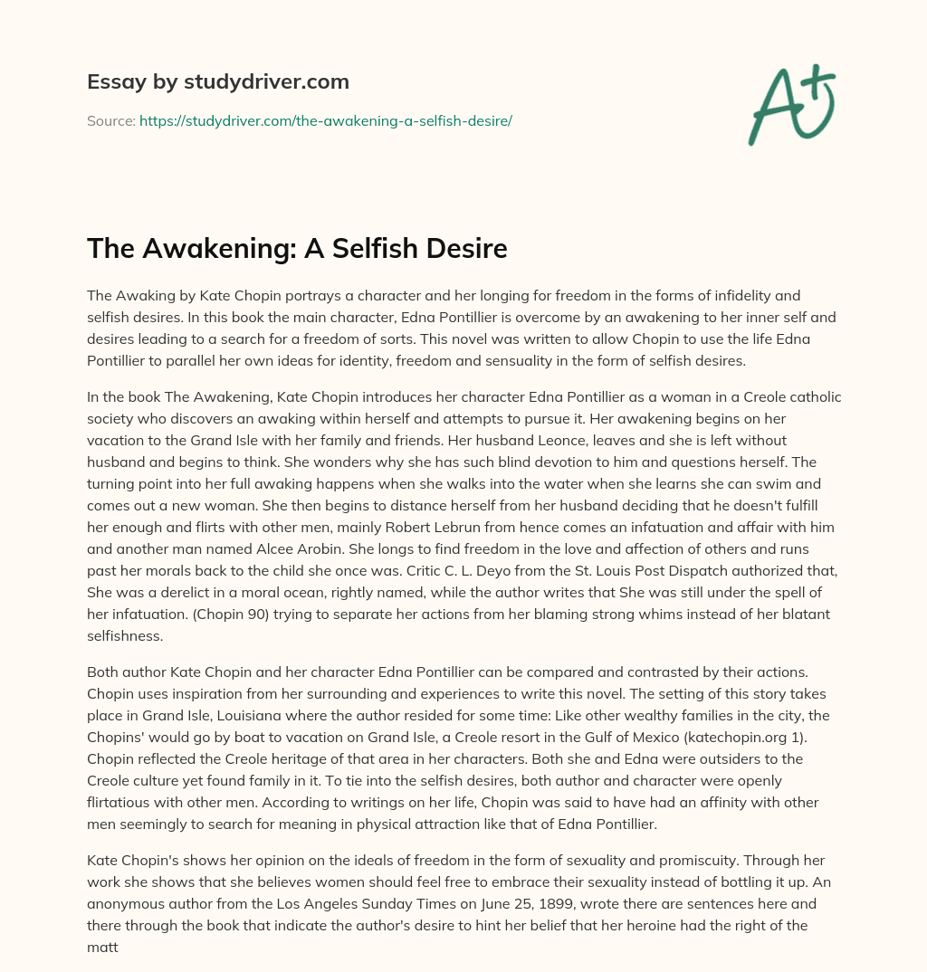 The Awakening: a Selfish Desire essay
