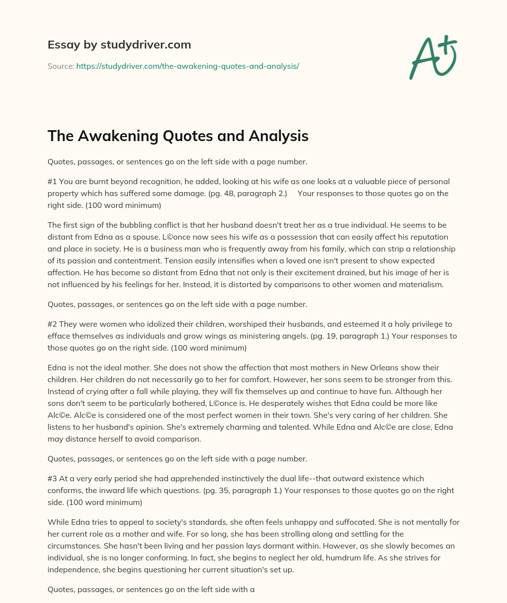 The Awakening Quotes and Analysis essay