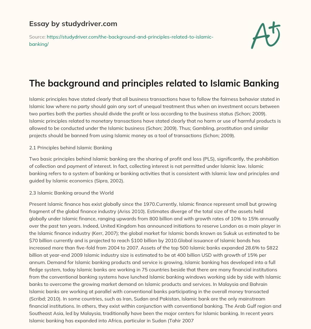 The Background and Principles Related to Islamic Banking essay