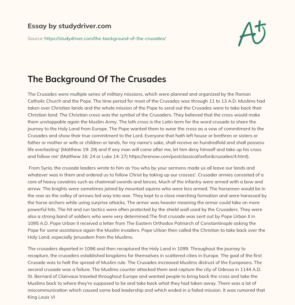 The Background of the Crusades essay