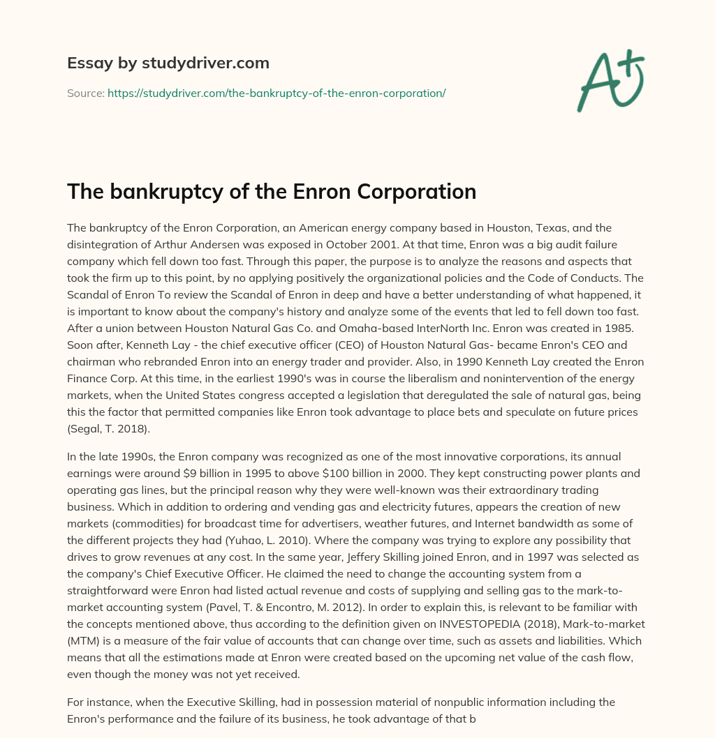 The Bankruptcy of the Enron Corporation essay
