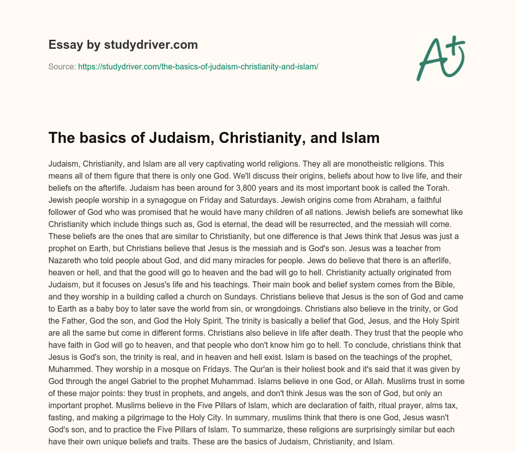 The Basics of Judaism, Christianity, and Islam essay