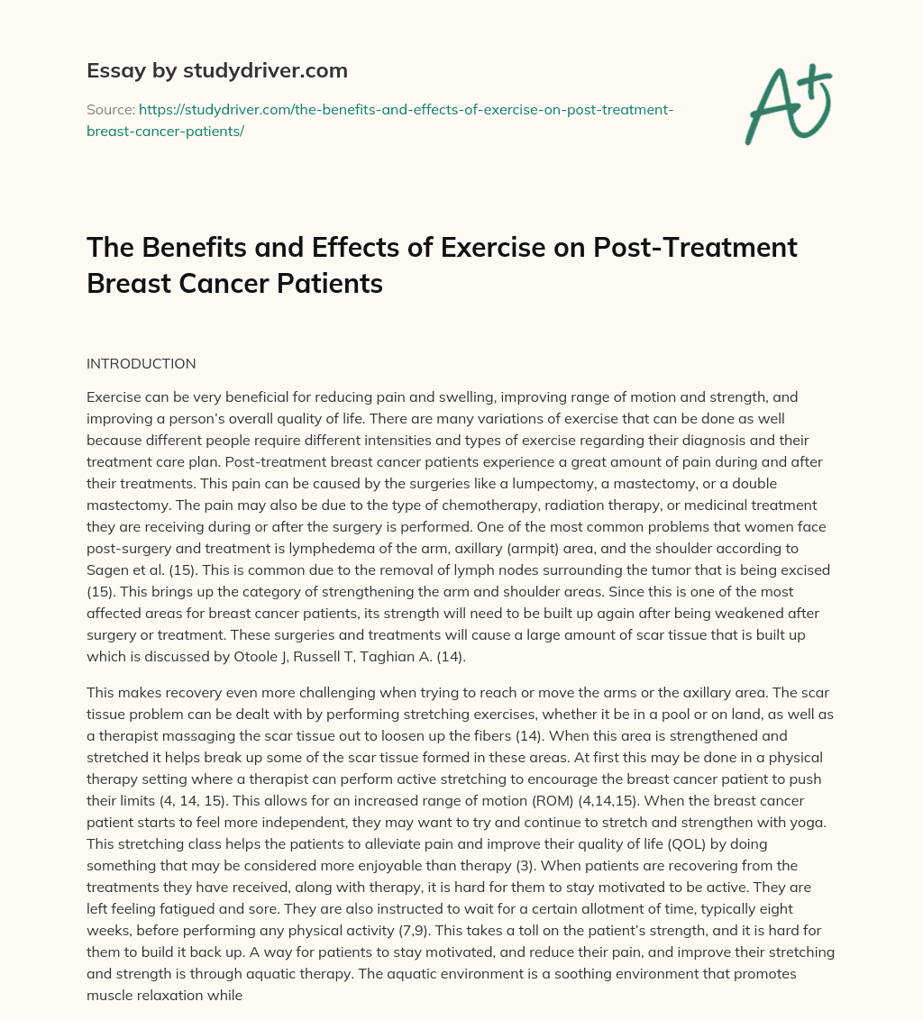 The Benefits and Effects of Exercise on Post-Treatment Breast Cancer Patients essay