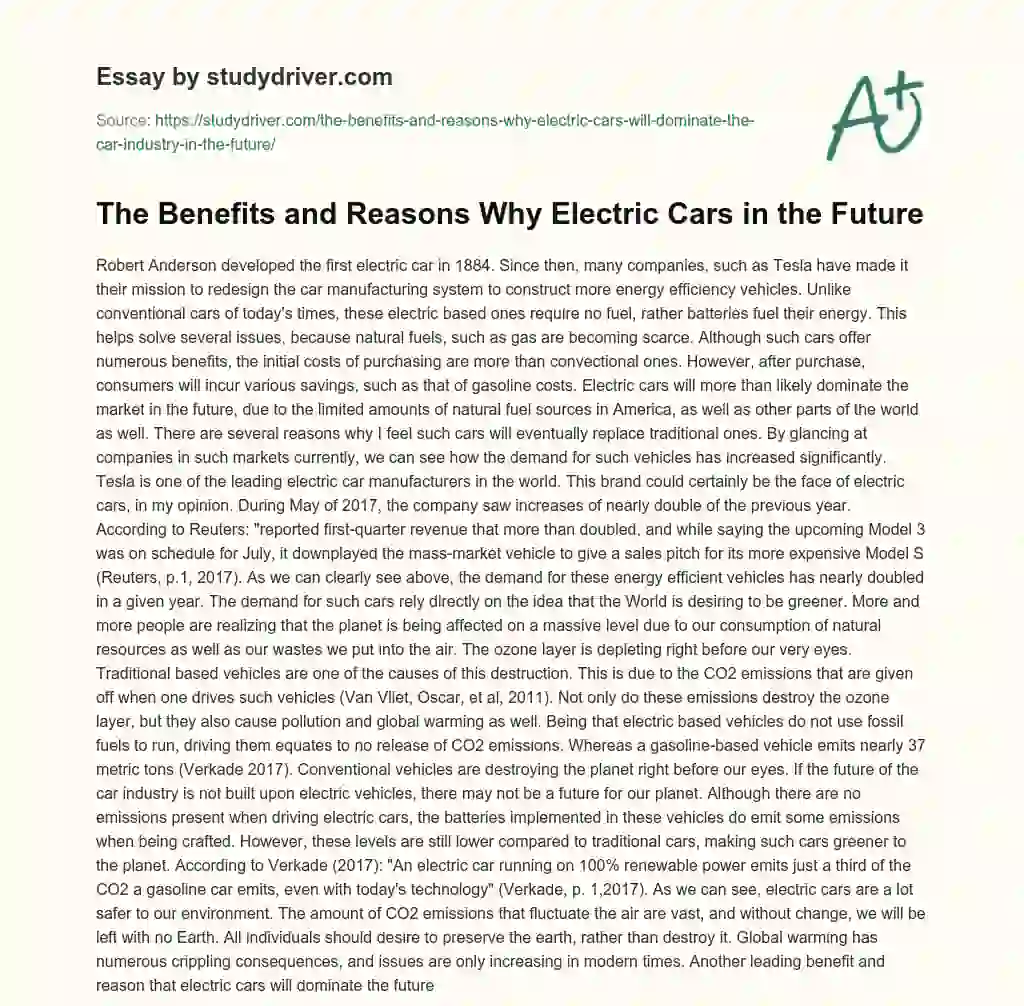 The Benefits and Reasons why Electric Cars in the Future essay