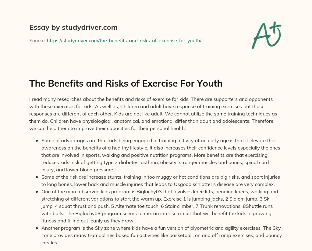 The Benefits and Risks of Exercise for Youth essay