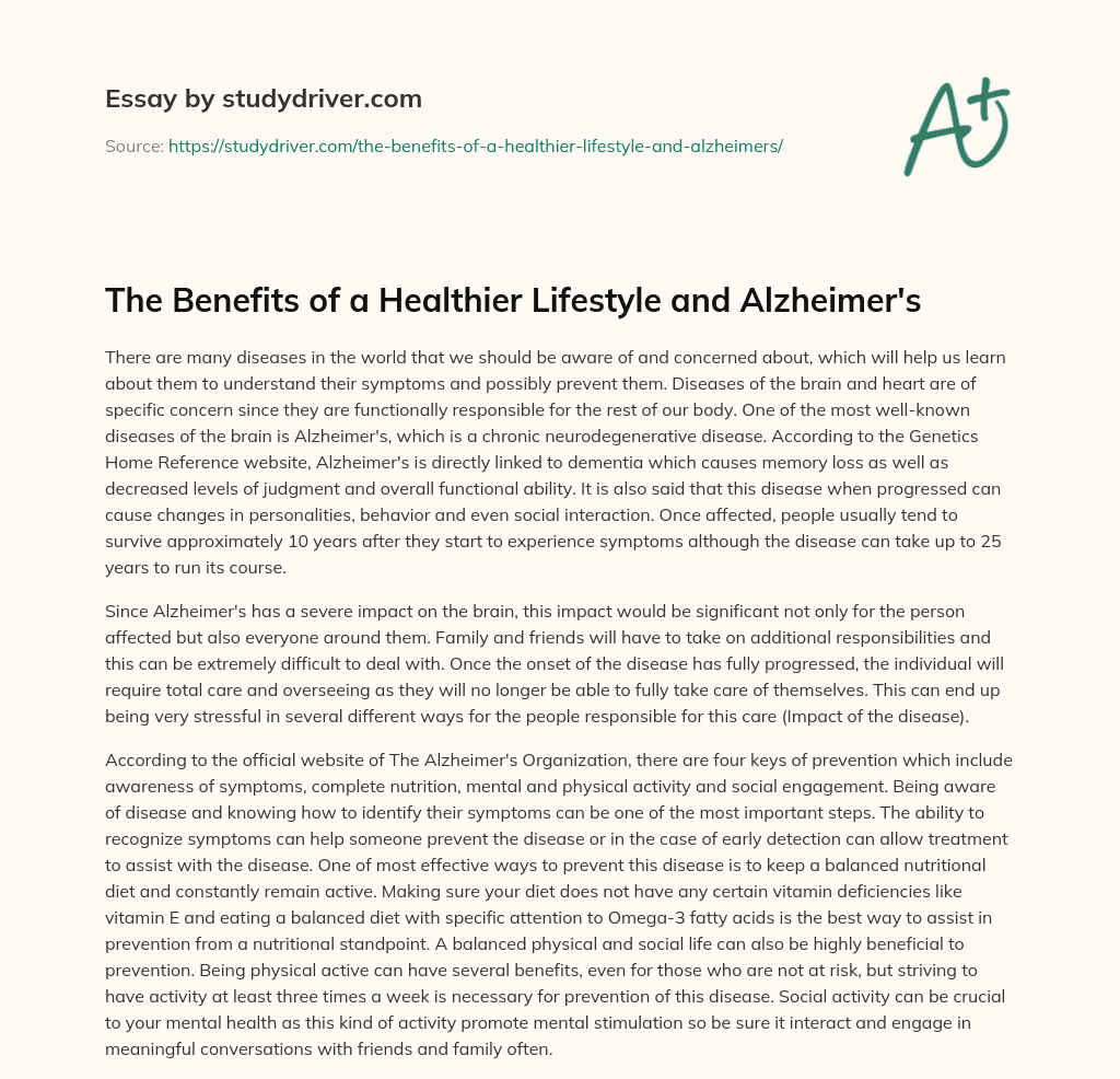 The Benefits of a Healthier Lifestyle and Alzheimer’s essay