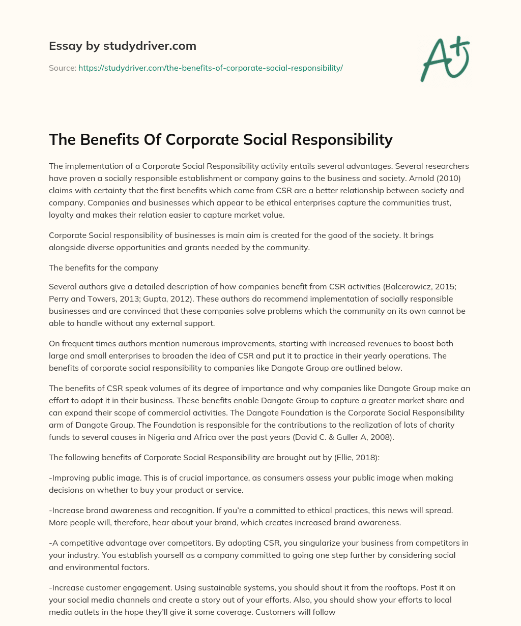 The Benefits of Corporate Social Responsibility  essay