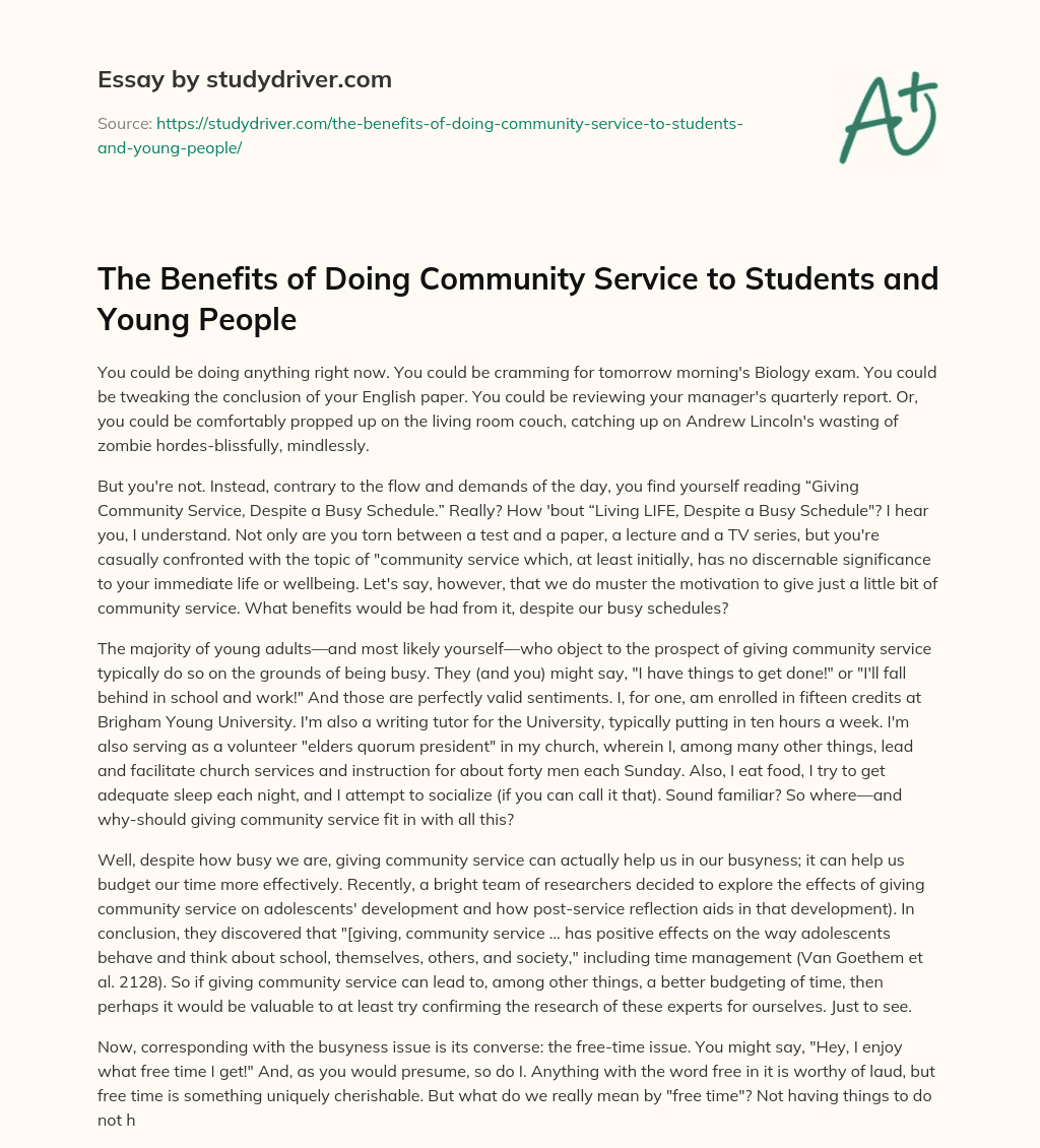 The Benefits of doing Community Service to Students and Young People essay
