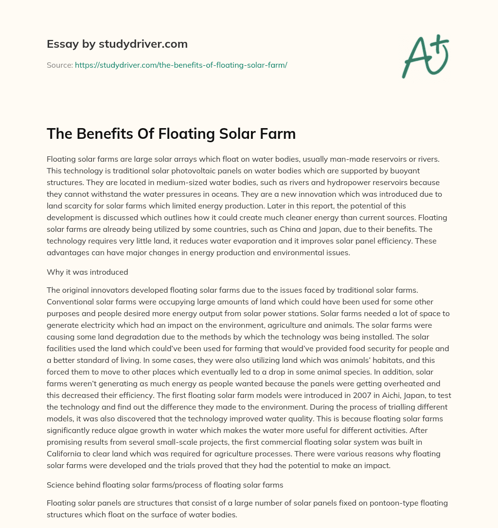 The Benefits of Floating Solar Farm essay