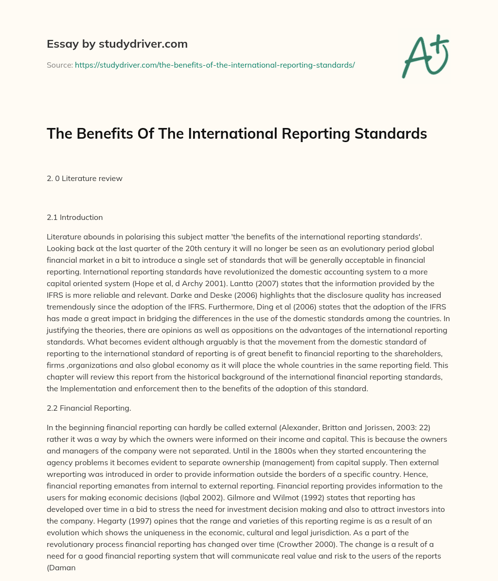 The Benefits of the International Reporting Standards essay