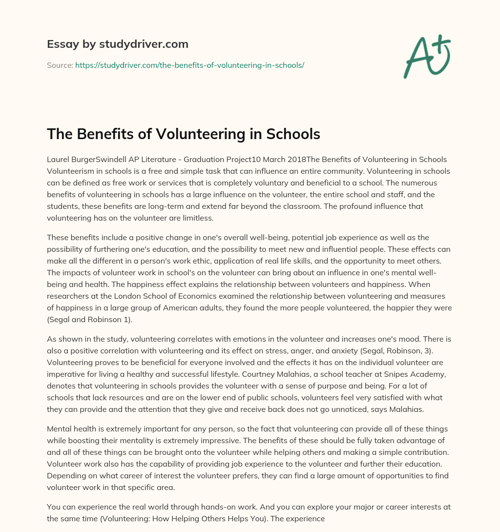 The Benefits of Volunteering in Schools essay