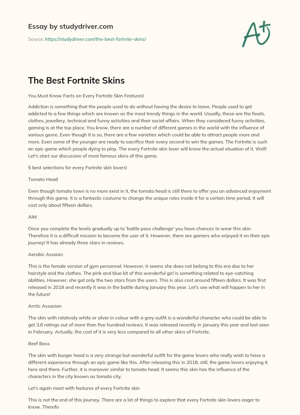 The Best Fortnite Skins essay