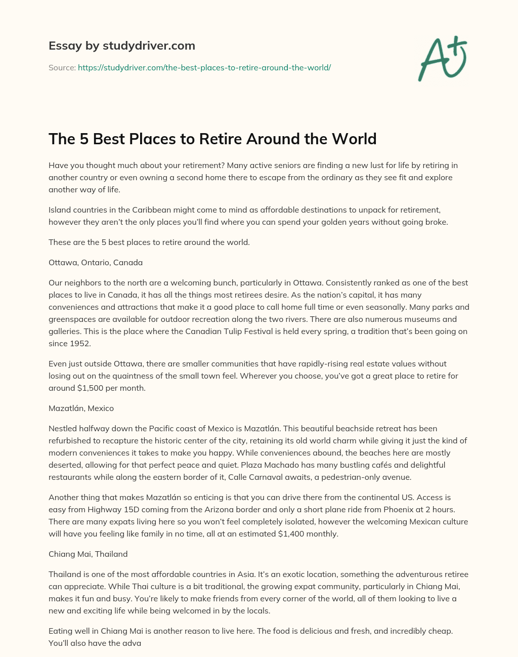 The 5 Best Places to Retire Around the World essay