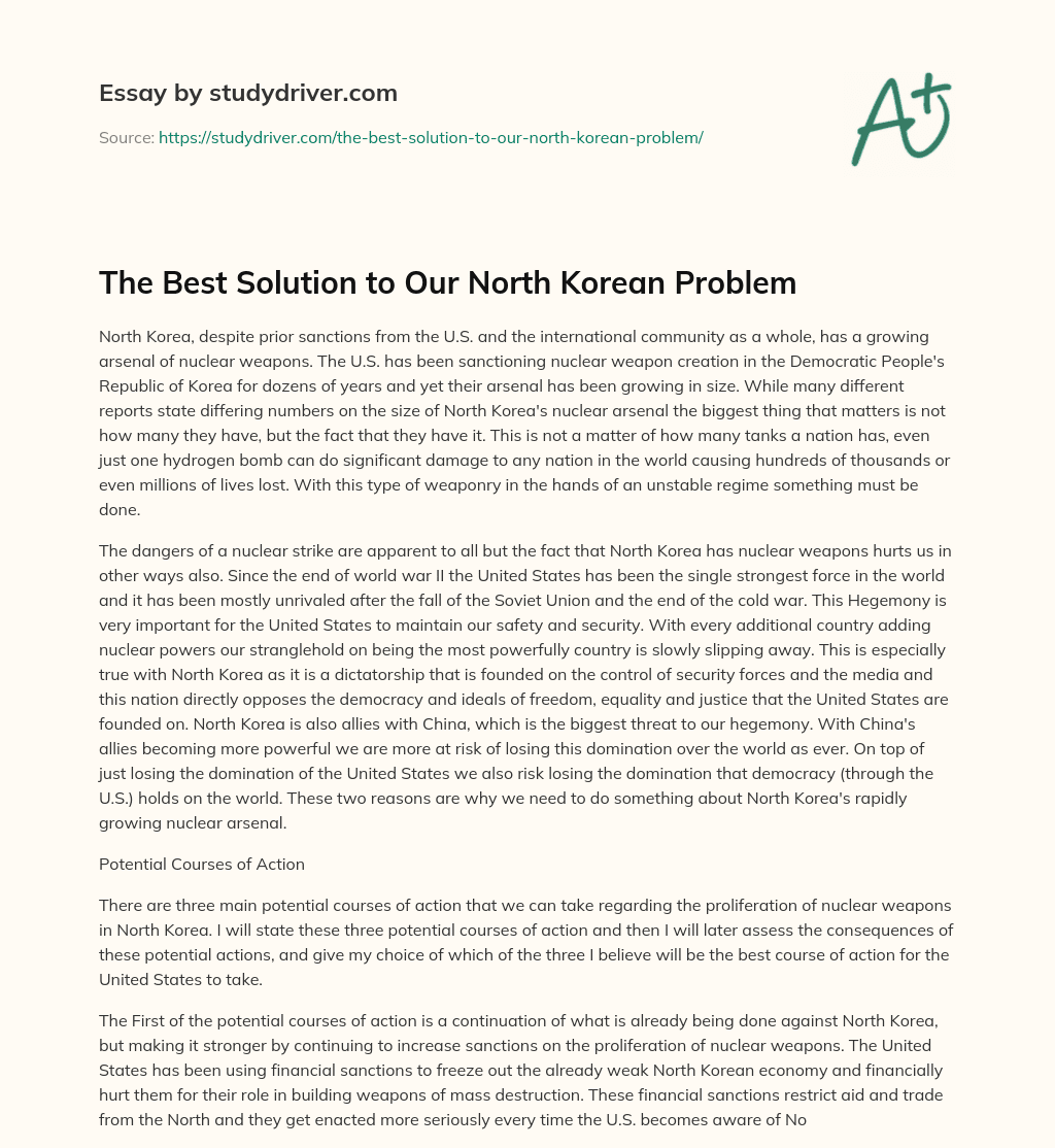 The Best Solution to our North Korean Problem essay