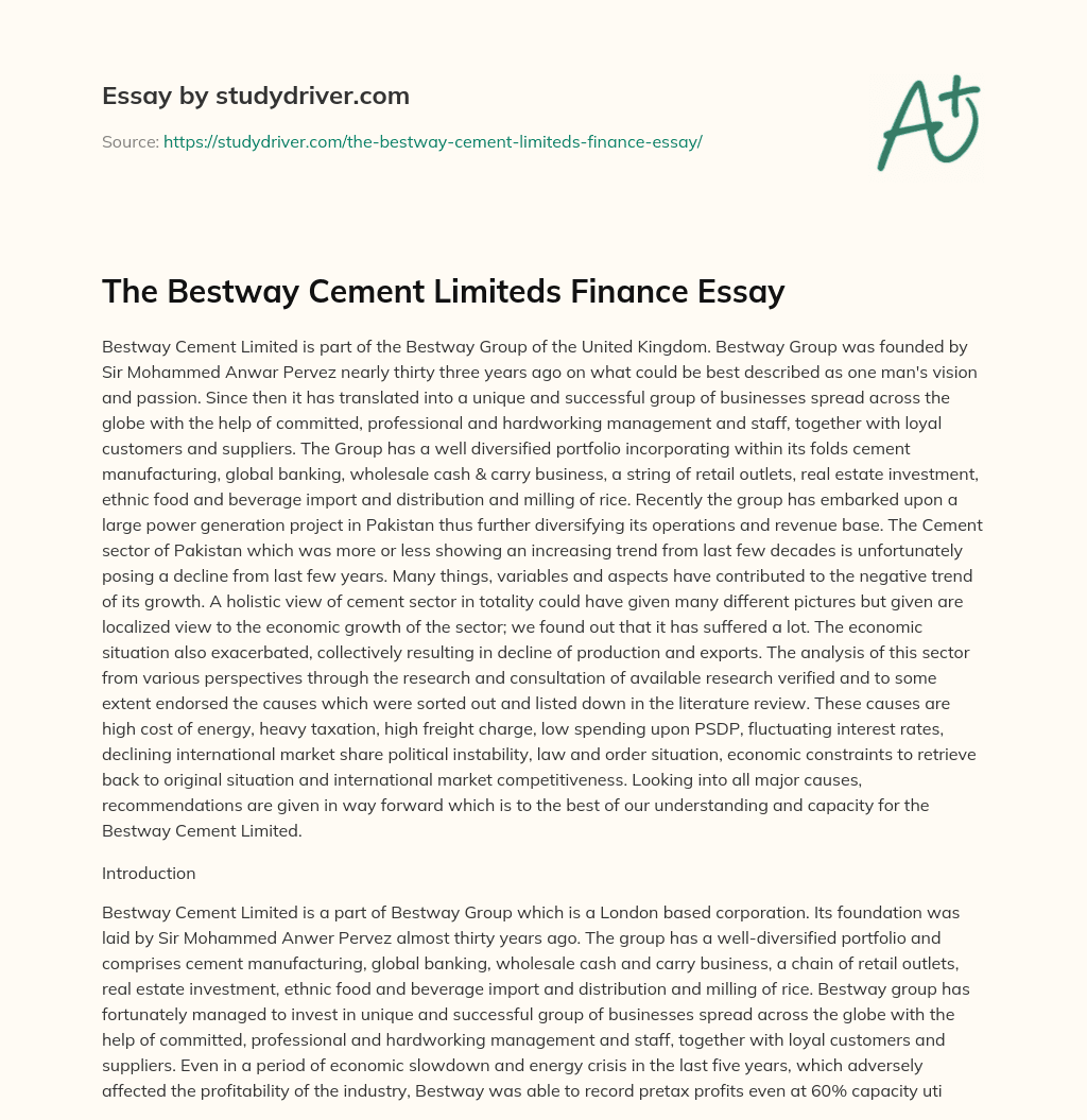 The Bestway Cement Limiteds Finance Essay essay