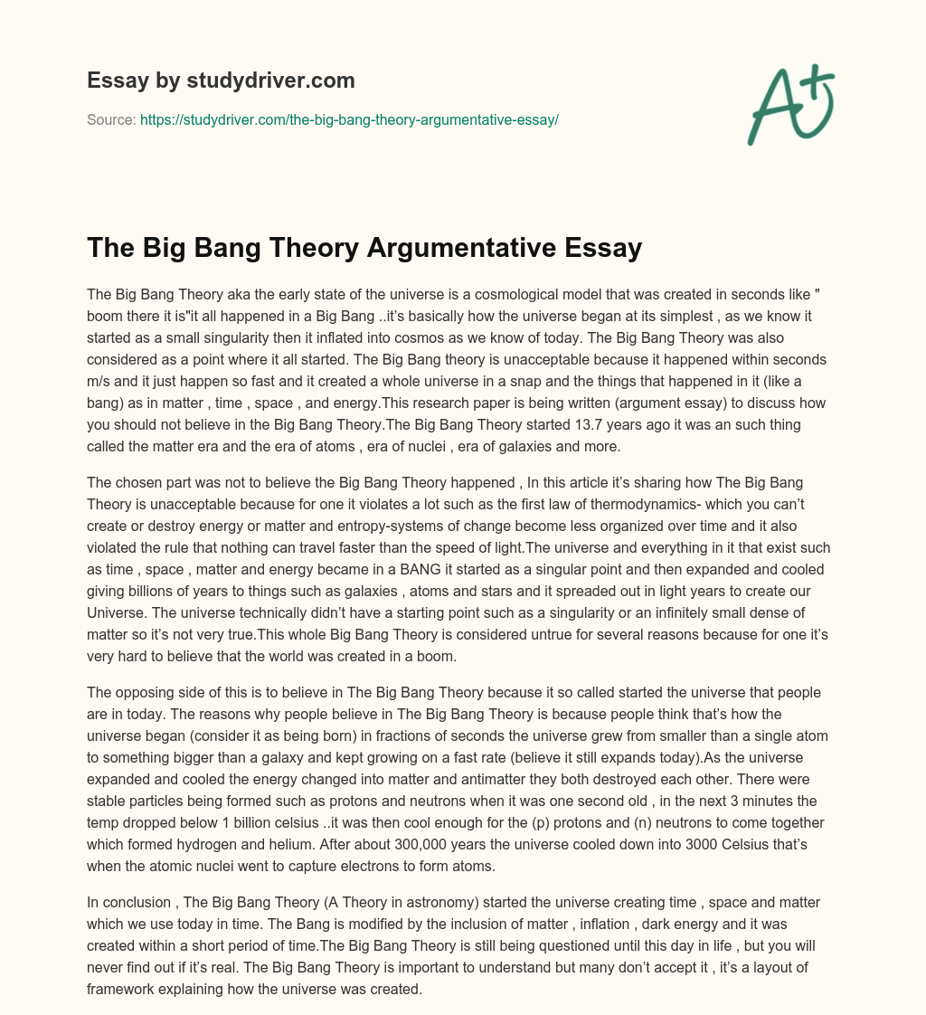The Big Bang Theory Argumentative Essay essay