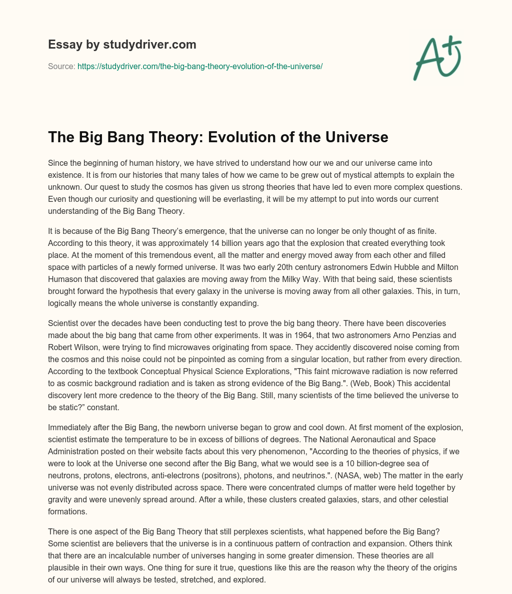 The Big Bang Theory: Evolution of the Universe essay