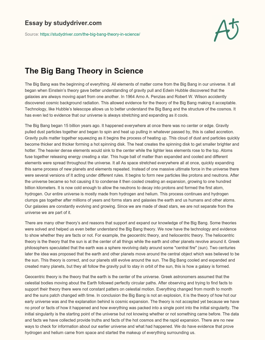 The Big Bang Theory in Science essay