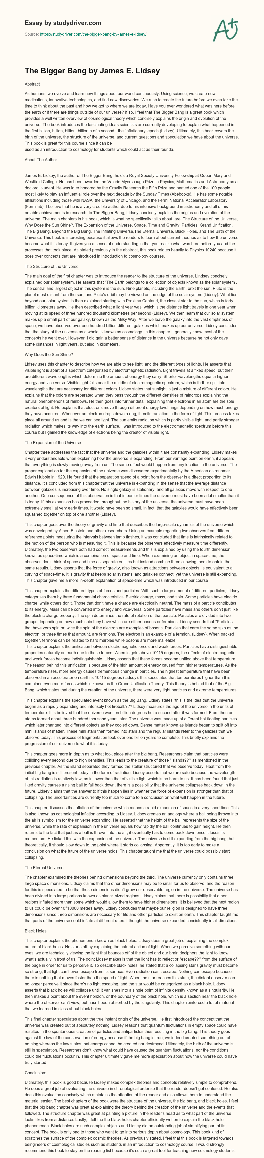 The Bigger Bang by James E. Lidsey essay