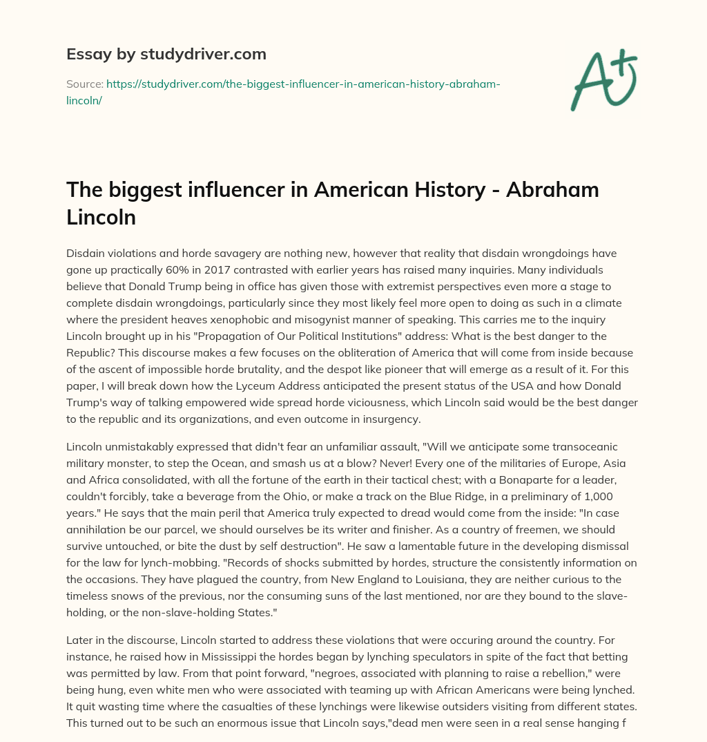 The Biggest Influencer in American History – Abraham Lincoln essay