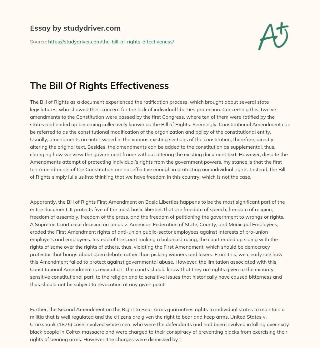 The Bill of Rights Effectiveness essay
