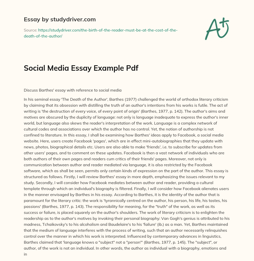 Social Media Essay Example Pdf essay
