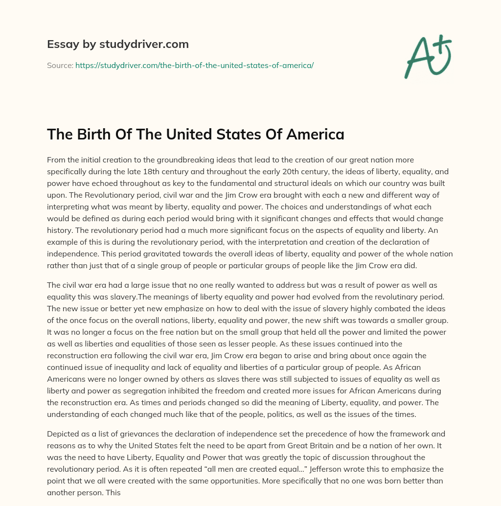 The Birth of the United States of America essay