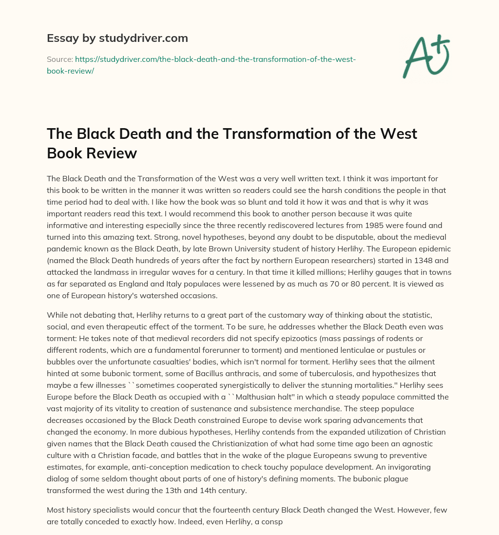 The Black Death and the Transformation of the West Book Review essay