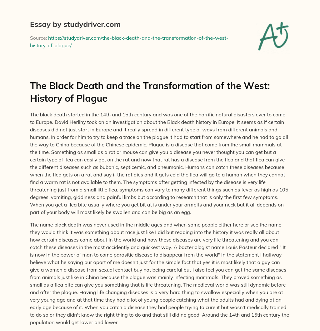 The Black Death and the Transformation of the West: History of Plague essay