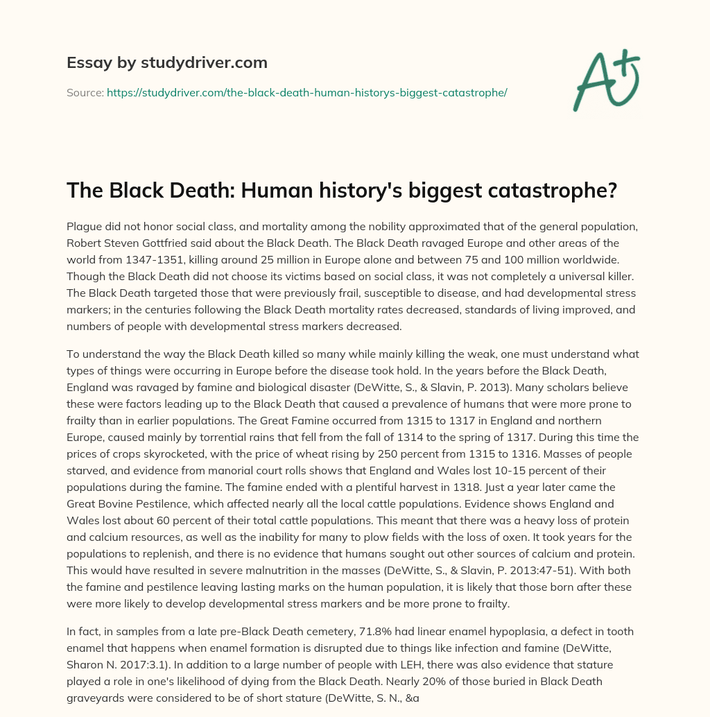 The Black Death: Human History’s Biggest Catastrophe? essay