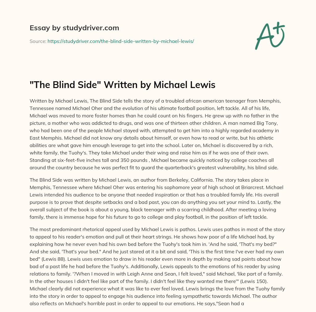 “The Blind Side” Written by Michael Lewis essay