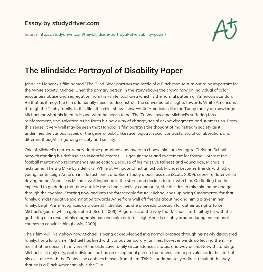 The Blindside: Portrayal of Disability Paper essay