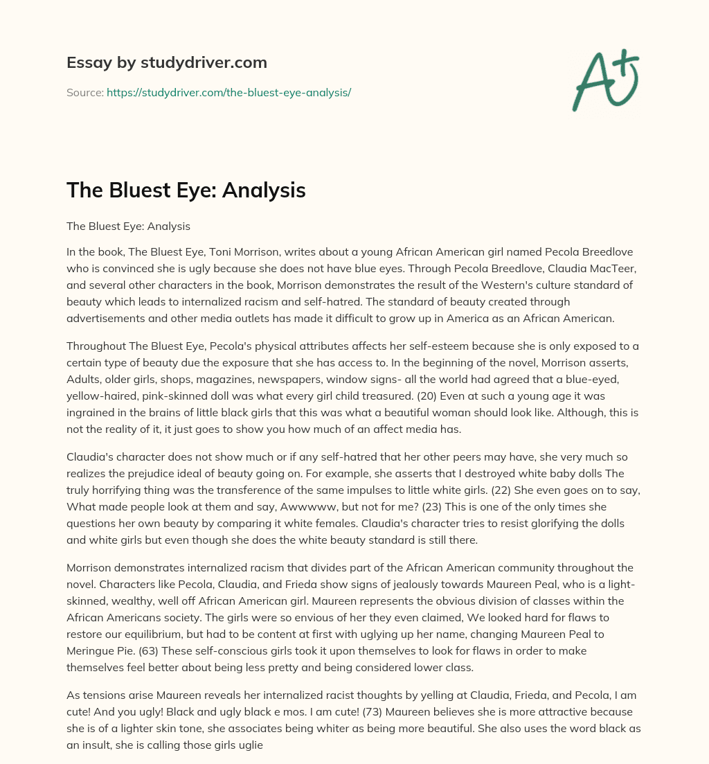 The Bluest Eye: Analysis essay