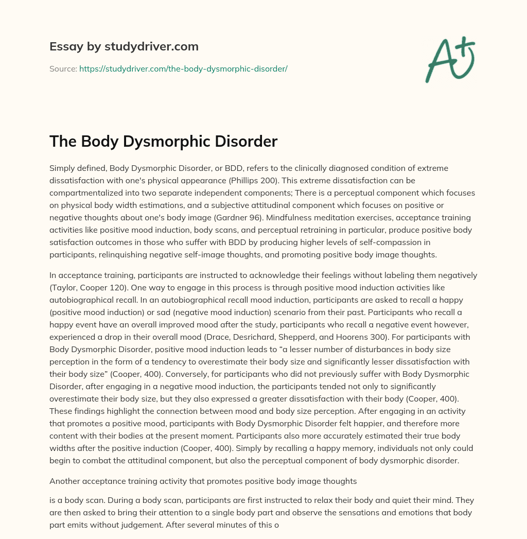 The Body Dysmorphic Disorder essay