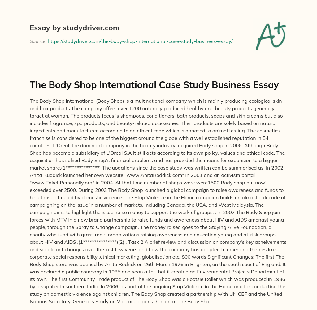 The Body Shop International Case Study Business Essay essay